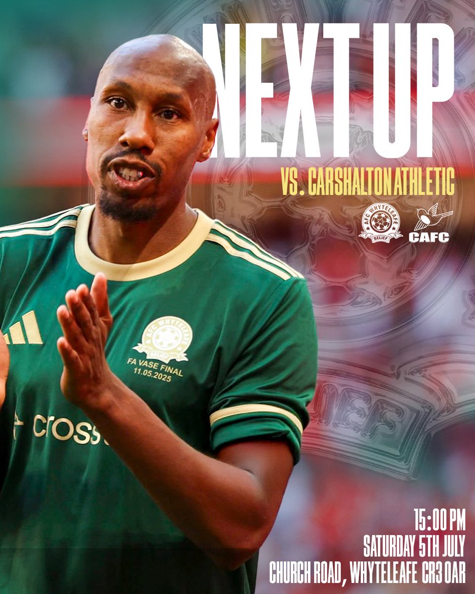 NEXT UP ‼️ 🏆👀

We kick off our pre season schedule as we welcome Carshalton Athletic FC to Church Road.  Will be a great barometer of our progress as, we played them last summer and were convincingly beaten 4-0. 

And, after the game, the team will (finally) be presented with