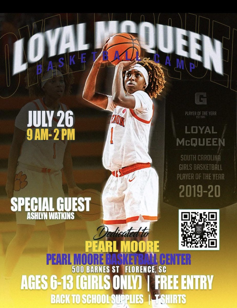 WHSWBB_'s tweet photo. A former Wilson Tiger standout and accomplished collegiate hooper at Georgia Tech, Alabama, and Clemson, Ms. Loyal McQueen is giving back to her roots by hosting a basketball camp right here in Florence, SC. SEE YOU THERE! @LoyalMcqueen https://t.co/LsPRgalWhB