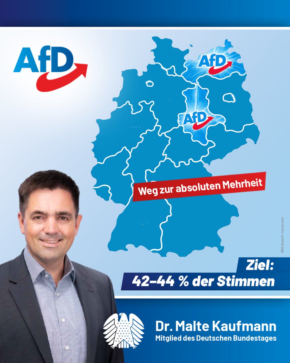 AfD-Kurs: Absolute Mehrheit – Mecklenburg-Vorpommern und Sachsen-Anhalt zeigen den Weg.

Wir stehen in beiden ostdeutschen Ländern kurz vor einem historischen Erfolg! Aktuelle Umfragen bestätigen, dass die Landesverbände in Mecklenburg-Vorpommern und Sachsen-Anhalt die absolute