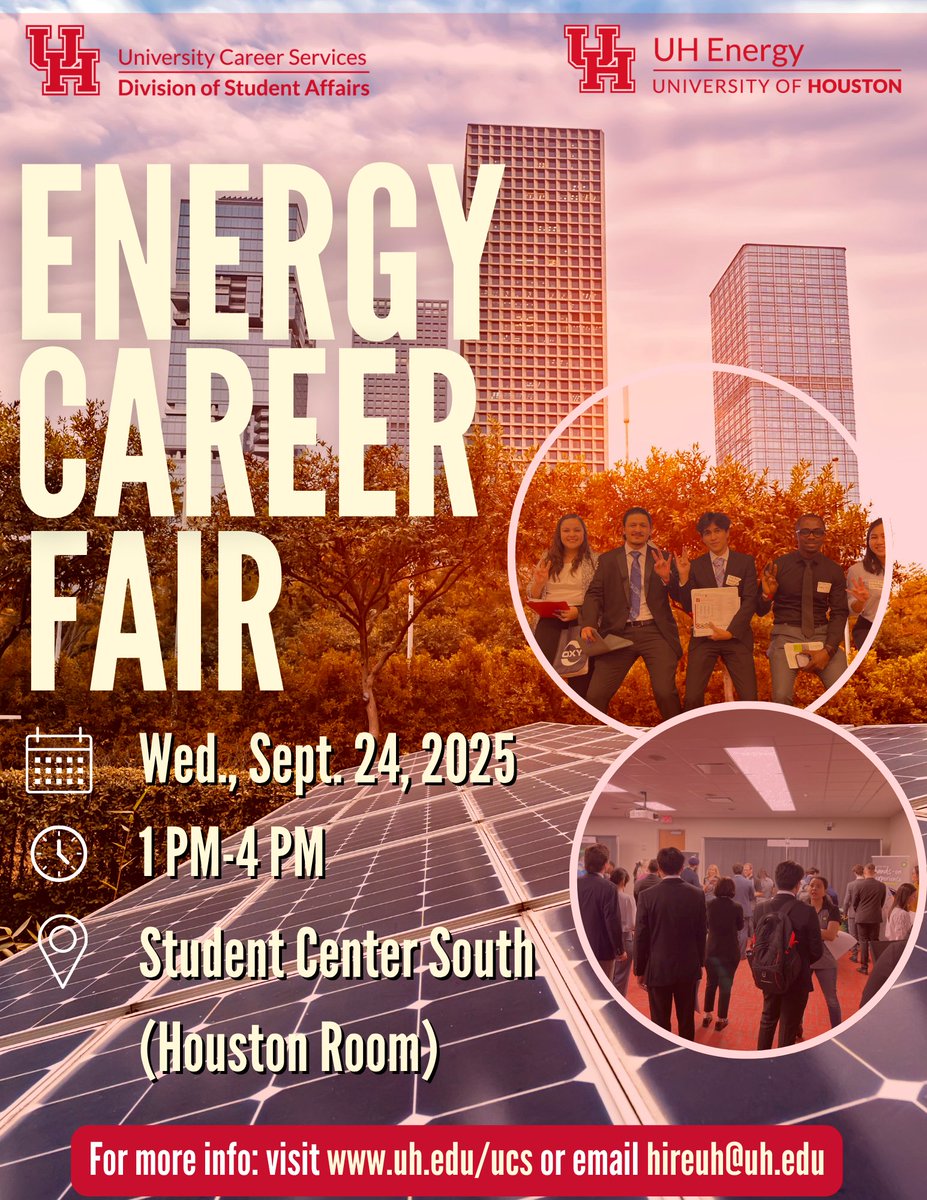 📢Employers! Register today! Mark your calendars for the UH Energy Career Fair!📢
This event, brought to you by University Career Services (UCS) &amp; <a href="/uhoustonenergy/">UH Energy</a>. Open to all majors! Don’t miss your chance to recruit UH students &amp; alum! #CoogCareers #UHEnergy #EnergyCareers