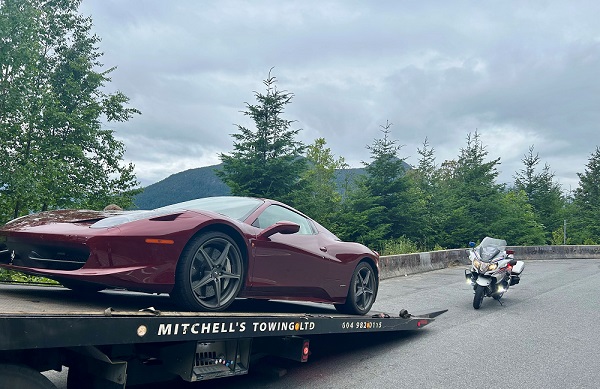 Italian supercar, meet BC Highway Patrol. 180 km/h in an 80 zone= a tow from Hwy #99 (you pay) to the impound lot (you pay) + a $483 fine. That money could have bought Gucci sunglasses. Or a lot of cappuccino