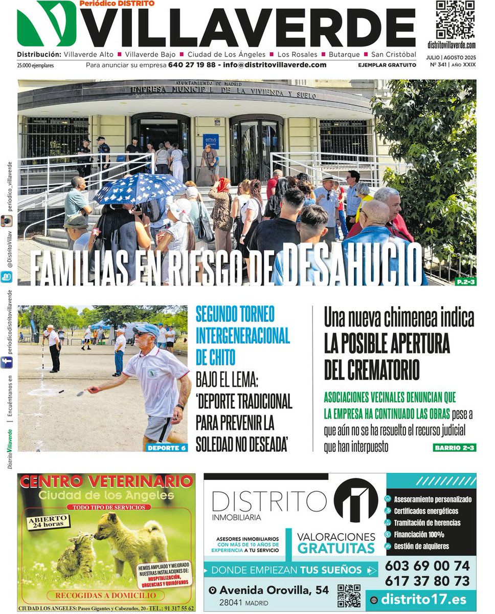 Ya está en la calle el número de julio-agosto de Distrito Villaverde, periódico mensual de información general de nuestro distrito. Se encuentra disponible en puntos fijos distribuidos por todos nuestros barrios.

Puedes encontrarlo aquí en formato PDF: distritovillaverde.com/distrito-villa…