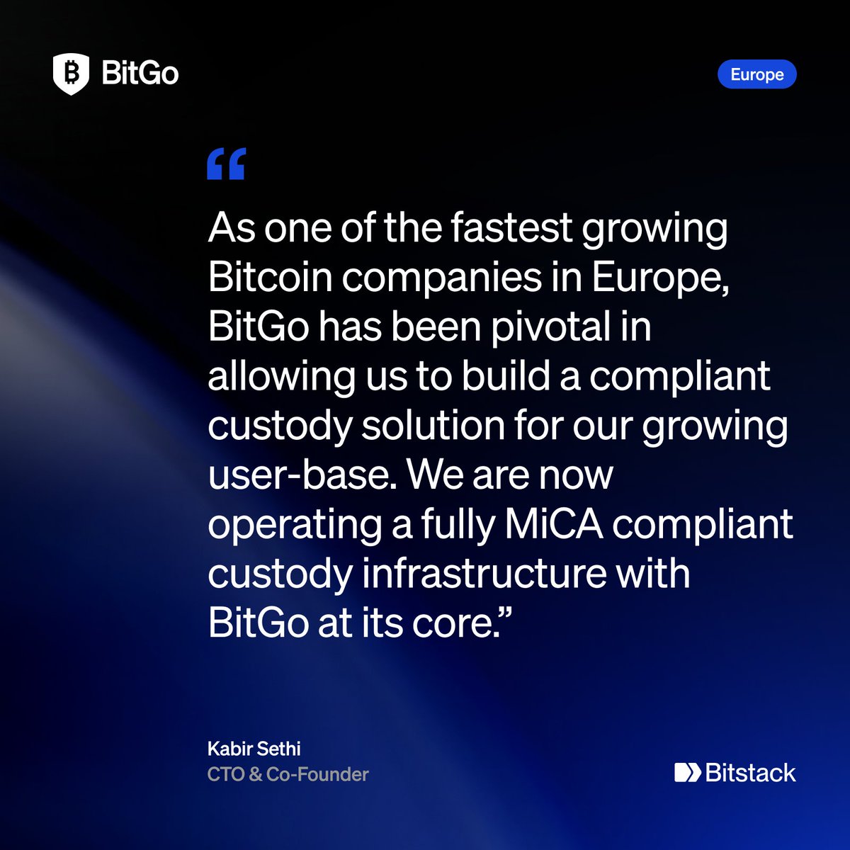 BitGo Europe GmbH is MiCAR-compliant and building the future of crypto custody in the EU.

With institutional support across all 27 EU member states, BitGo provides secure, compliant digital asset infrastructure at scale. 

Are EU ready? 🇪🇺