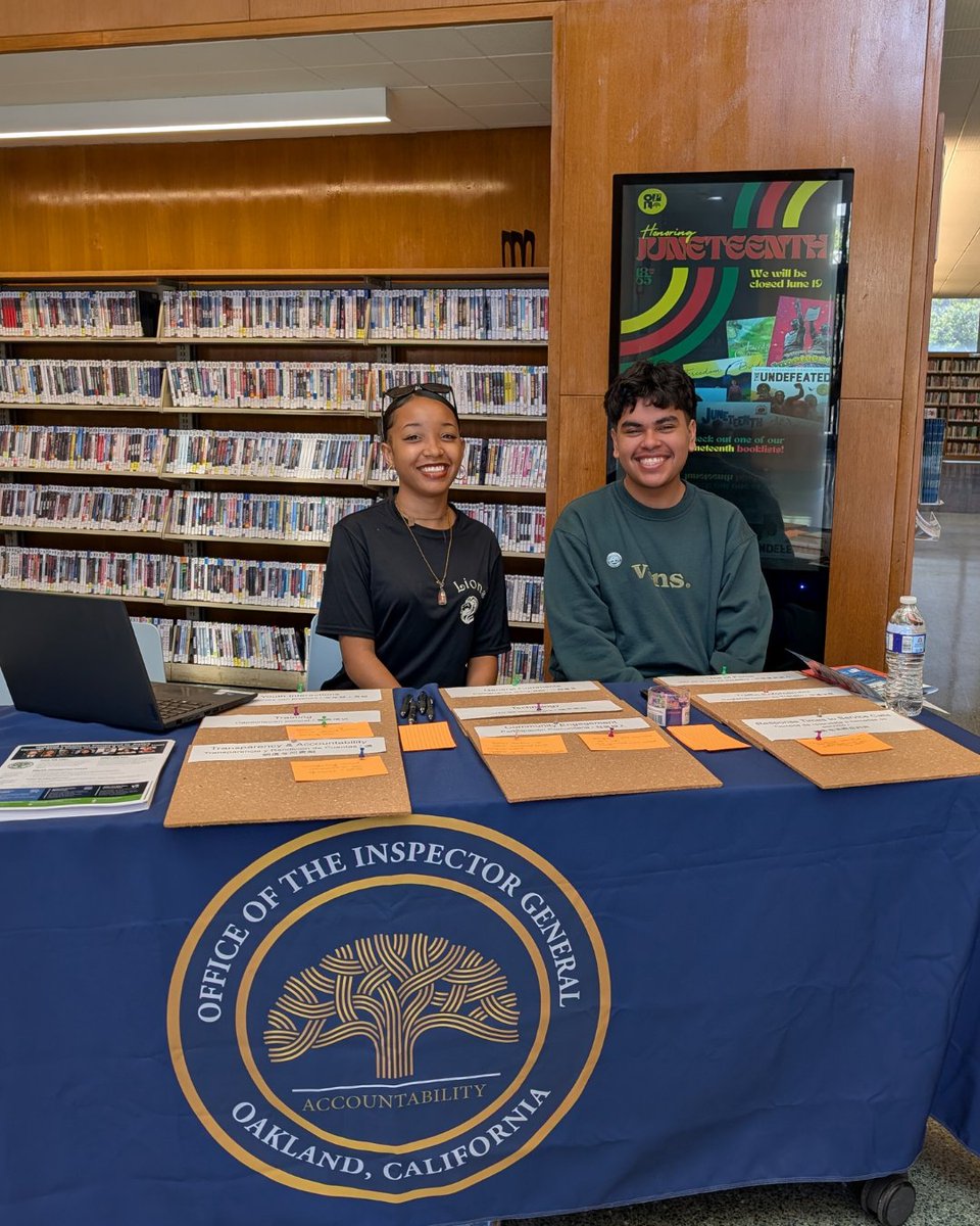 Oakland OIG (@oaklandoig) on Twitter photo Yesterday, the Office of Inspector General had incredibly valuable conversations with Oakland residents about police accountability! Your voice matters.
Huge thanks to <a href="/oaklibrary/">Oakland Public Library</a> for hosting us at the Main Library! Our CYDL interns loved their tour. #CommunityEngagement Yesterday, the Office of Inspector General had incredibly valuable conversations with Oakland residents about police accountability! Your voice matters.
Huge thanks to <a href="/oaklibrary/">Oakland Public Library</a> for hosting us at the Main Library! Our CYDL interns loved their tour. #CommunityEngagement