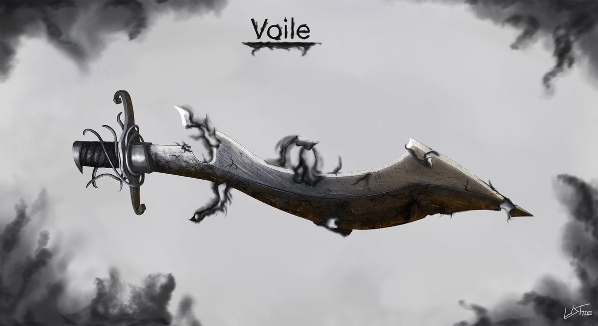Ushoe_illu's tweet photo. Here's my first entry in the DigitalPainting School Challenge. The theme this time was Dark vs Light.  I decided to twin swords, one for  each camp.  Here is “Voile”, the sword of darkness, which engulfs its opponents in shadows.  #digitalart #conceptart #fantasyblade #Sword #art https://t.co/9saFfoeBy0