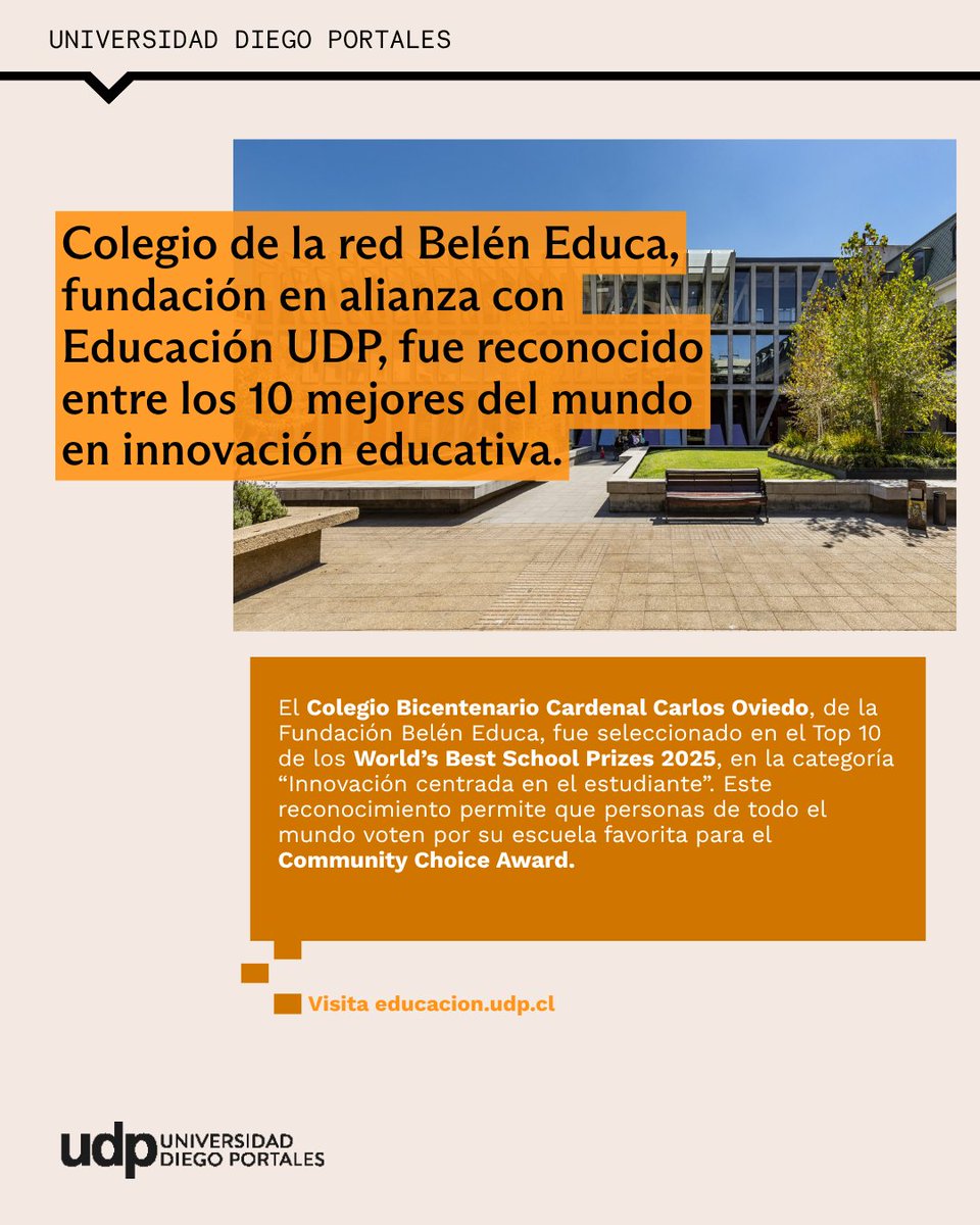 Facultad de Educación UDP (@educacionudp) on Twitter photo Colegio de la red <a href="/Belen_Educa/">Fundación BelénEduca</a>, fundación en alianza con Educación UDP, fue reconocido entre los 10 mejores del mundo en innovación educativa 👏🏼👏🏼👏🏼
Si quieres votar en el World’s Best School Prizes 2025 ingresa al siguiente link: qrcd.org/8w2N 📲 Colegio de la red <a href="/Belen_Educa/">Fundación BelénEduca</a>, fundación en alianza con Educación UDP, fue reconocido entre los 10 mejores del mundo en innovación educativa 👏🏼👏🏼👏🏼
Si quieres votar en el World’s Best School Prizes 2025 ingresa al siguiente link: qrcd.org/8w2N 📲