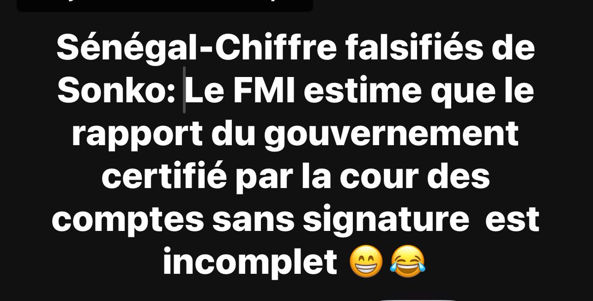 Et pourtant, les Gougnafiers avait déclaré que le FMI avait confirmé les chiffres étaient falsifiés!
Quelle catastrophe pour le Sénégal!