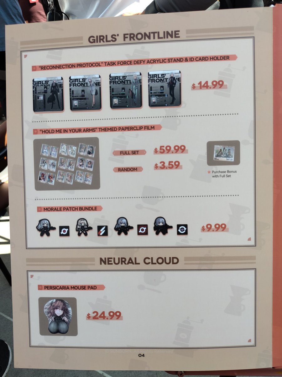 slavicw33b's tweet photo. GFL BOOTH merch list for those that need it #GirlsFrontline2Exilium #gfl2exilium https://t.co/d7kBq0OyUr