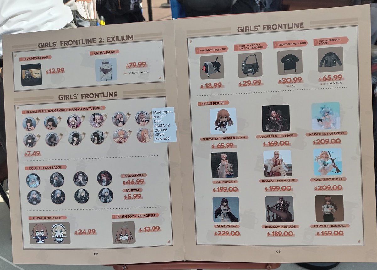 slavicw33b's tweet photo. GFL BOOTH merch list for those that need it #GirlsFrontline2Exilium #gfl2exilium https://t.co/d7kBq0OyUr