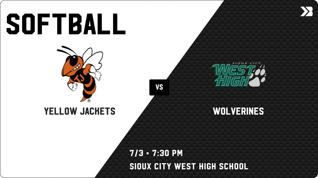 Softball (Varsity) Game Day! - Check out the event preview for the The Sioux City West Wolverines vs The Council Bluffs Jefferson Yellow Jackets. It starts at 7:30 PM and is at Sioux City West High School. gobound.com/ia/ighsau/soft…