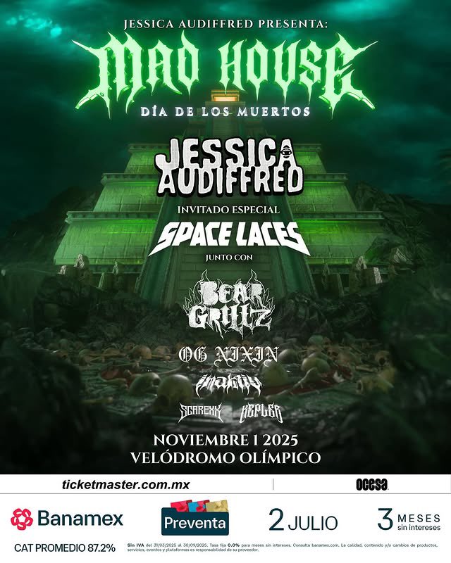mikeonstage's tweet photo. JESSICA AUDIFFRED: MAD HOUSE 💀⚡️🔥
📌1 Noviembre / Velódromo Olímpico

🎟️HOY Venta General • 11:00 am

Banamex 3MSI 💳

#JessicaAudiffred #MadHouse #VelodromoOlimpico #mikeonstage https://t.co/SbTnfRTlSh