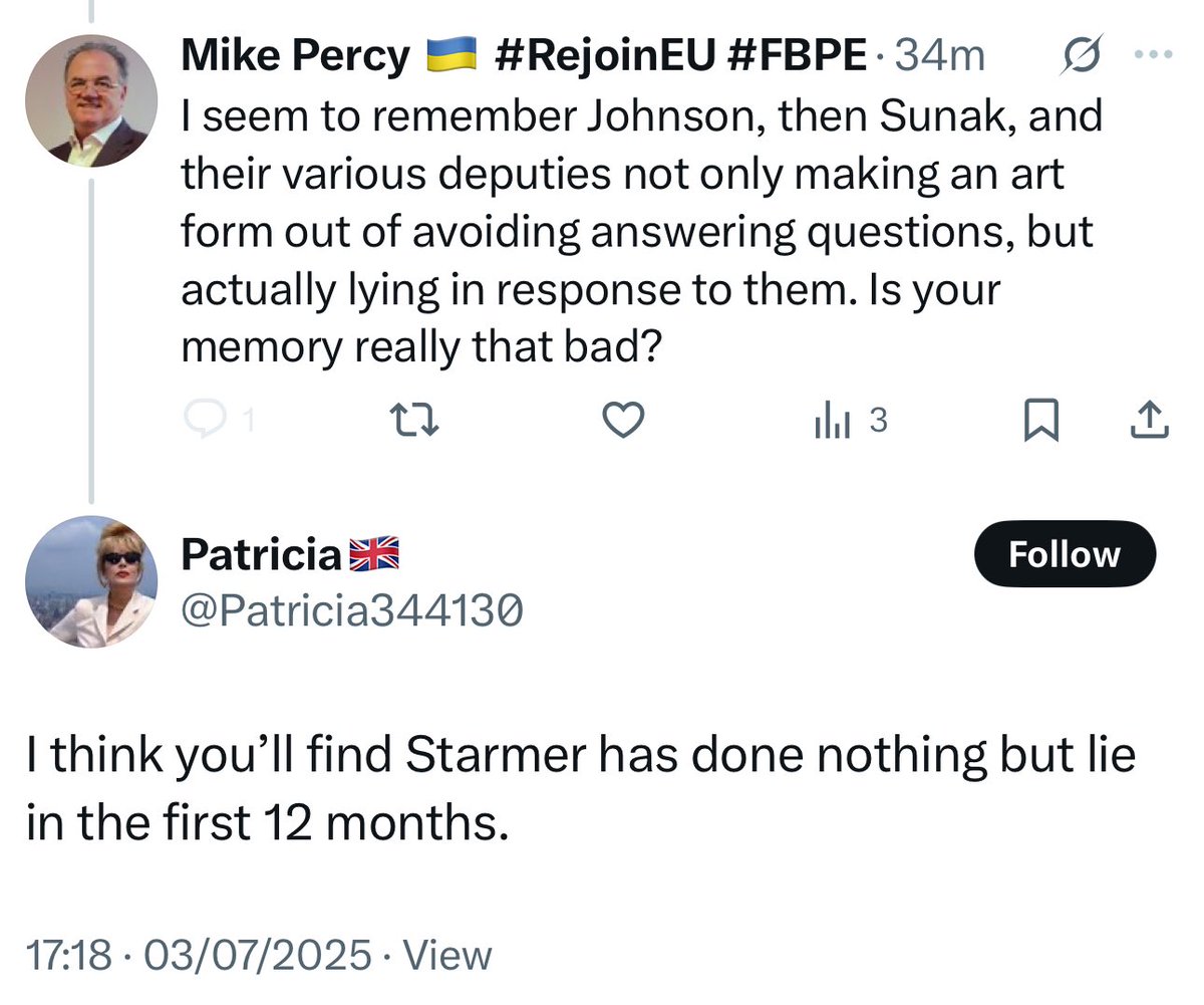 MikePercy1's tweet image. Isn’t it strange how, when challenged, so many right-wing people come back with a bland, completely unsubstantiated response, then prevent further dialogue by blocking the challenger? Patricia clearly doesn’t believe in free speech, or perhaps she’s frightened of honest debate.