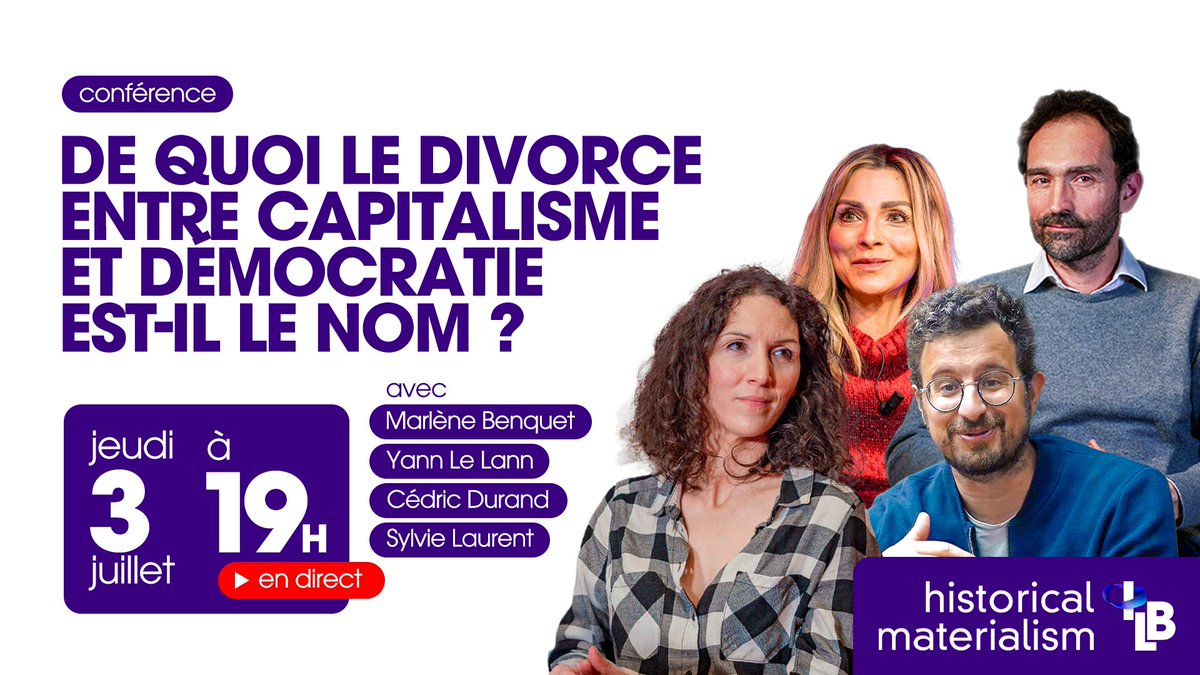 Institut La Boétie (@i_laboetie) on Twitter photo 🟣 On est en direct !
Suivez sur YouTube notre conférence « De quoi le divorce entre capitalisme et démocratie est-il le nom ? »
Avec <a href="/MarleneBenquet/">Marlène Benquet</a>, Cédric Durand, Sylvie Laurent et Yann Le Lann
👉 À suivre sur YouTube : youtube.com/watch?v=5VhMTZ… 🟣 On est en direct !
Suivez sur YouTube notre conférence « De quoi le divorce entre capitalisme et démocratie est-il le nom ? »
Avec <a href="/MarleneBenquet/">Marlène Benquet</a>, Cédric Durand, Sylvie Laurent et Yann Le Lann
👉 À suivre sur YouTube : youtube.com/watch?v=5VhMTZ…