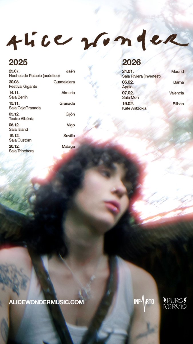 Acaban de salir las entradas para la gira de mi próximo álbum. La fecha de este es confidencial, pero ya podéis aseguraros el sitio al viaje más especial de mi vida ❤️ os quiero. Sean veloces 🪽 : alicewondermusic.com