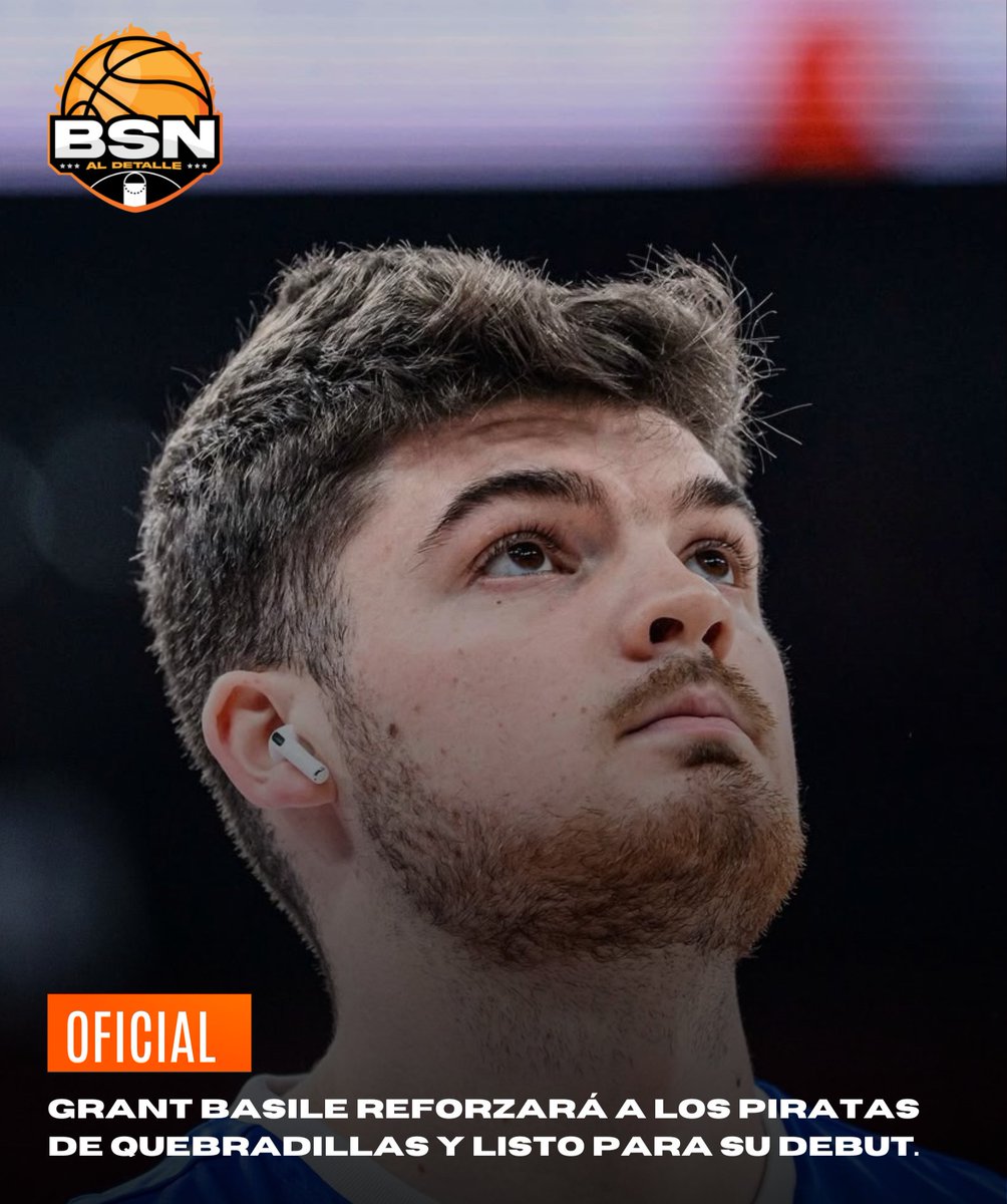 [OFICIAL]: El delantero Grant Basile de los Piratas de Quebradillas estará haciendo su debut esta noche en los cuartos de final en la Raymond Dalmau. 🏀🔥