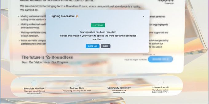 🃏Sign Boundless Manifesto ($0 Required) 

 🔗 Visit:
manifesto.beboundless.xyz
  ✅Connect Wallet
  ✅Sign and Approve, DONE!