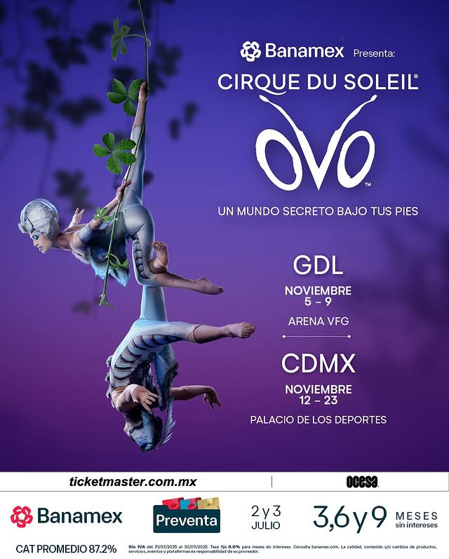 mikeonstage's tweet photo. CIRQUE DU SOLEIL: OVO 🐞
📌12 AL 23 Noviembre / Palacio de los Deportes

🎟️HOY Preventa Banamex • YA DISPONIBLE!
🎟️Venta General: 4 Julio

Banamex 3, 6 y 9MSI 💳

#CirqueDuSoleil #OVO #Palaciodelosdeportes #mikeonstage https://t.co/SZvUY9utYB