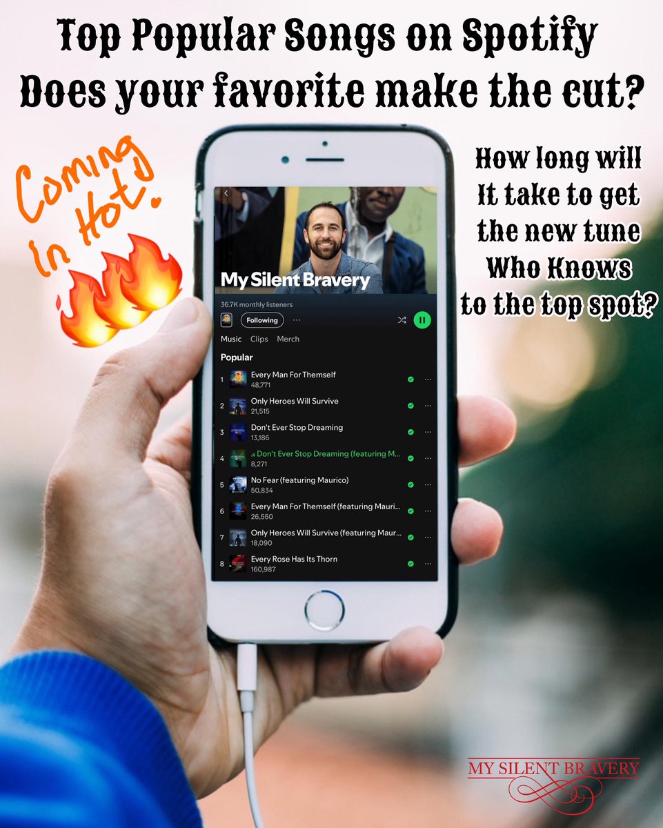 Happy Thursday Brave❤️s! Are you ready for new @MySilentBravery music at midnight!?!🥳🎉 Until then we want to know if the MSB tune you have on 🔁 landed in the top 10 on Spotify this week? Can we push ‘Who Knows’ to 1st spot?🤔🔥🤘

#mysilentbravery  
#music 
#spotifytopsongs