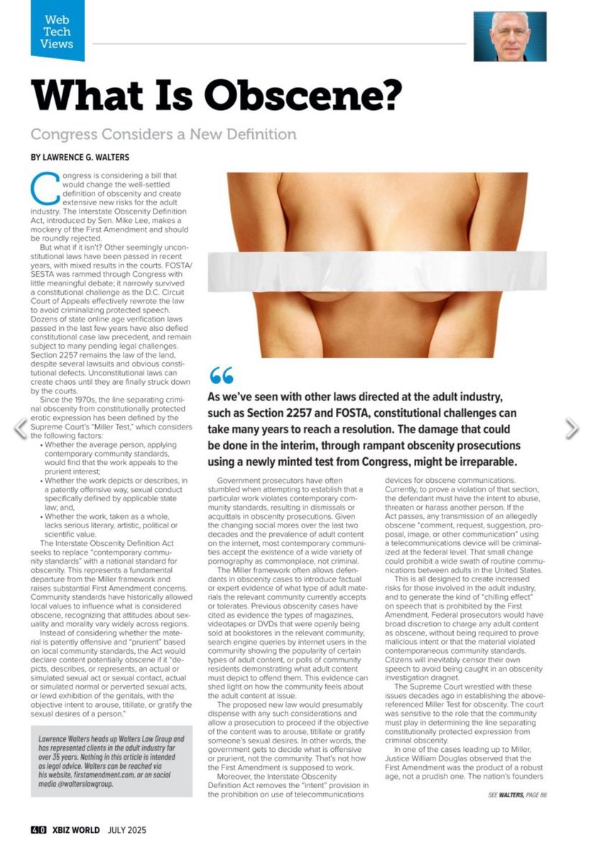 WaltersLawGroup's tweet image. New article on the Interstate Obscenity Definition Act.
