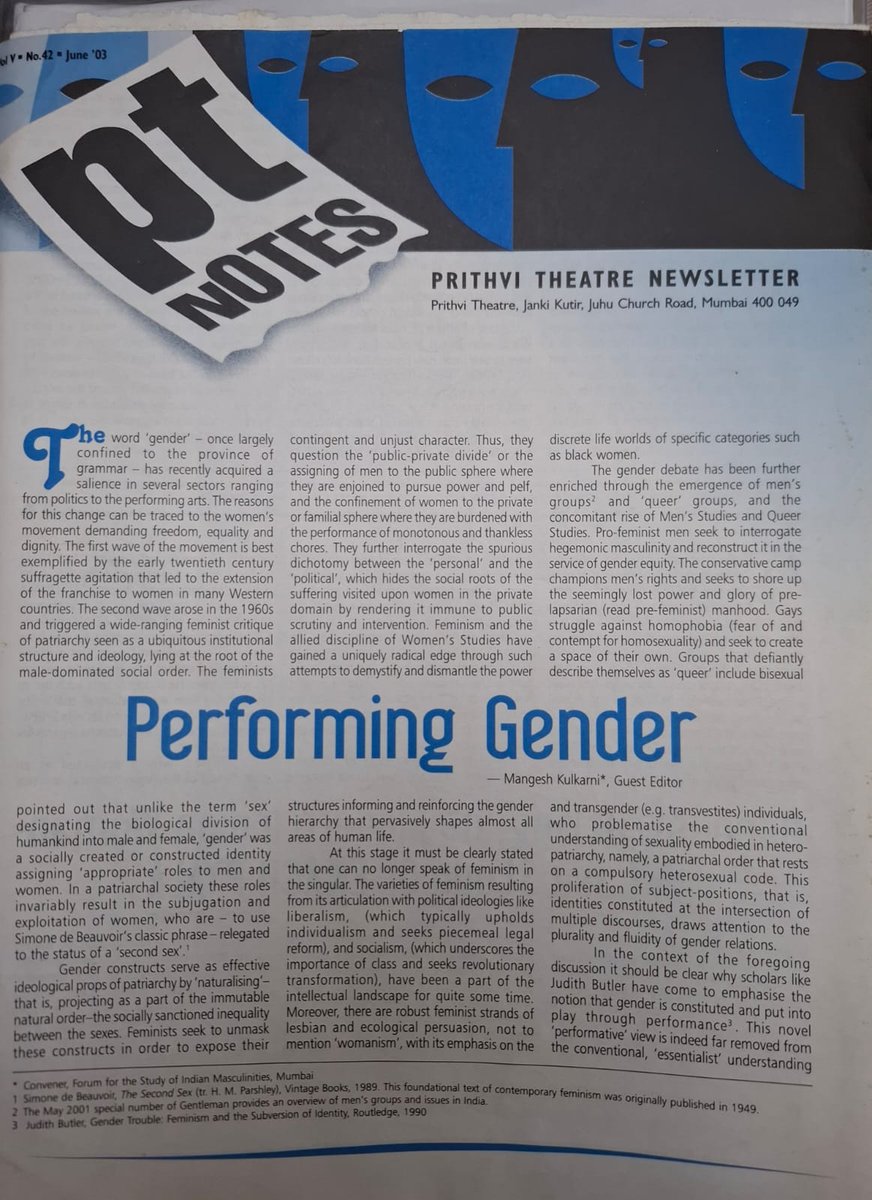 BoodhuRamu's tweet photo. Remembrance of Things Past

A special issue of PT Notes - June 2003

Edited the Prithvi Theatre newsletter for a decade along with co-conspirator Karishma aka Tuttapy https://t.co/FtuAFlc0cs