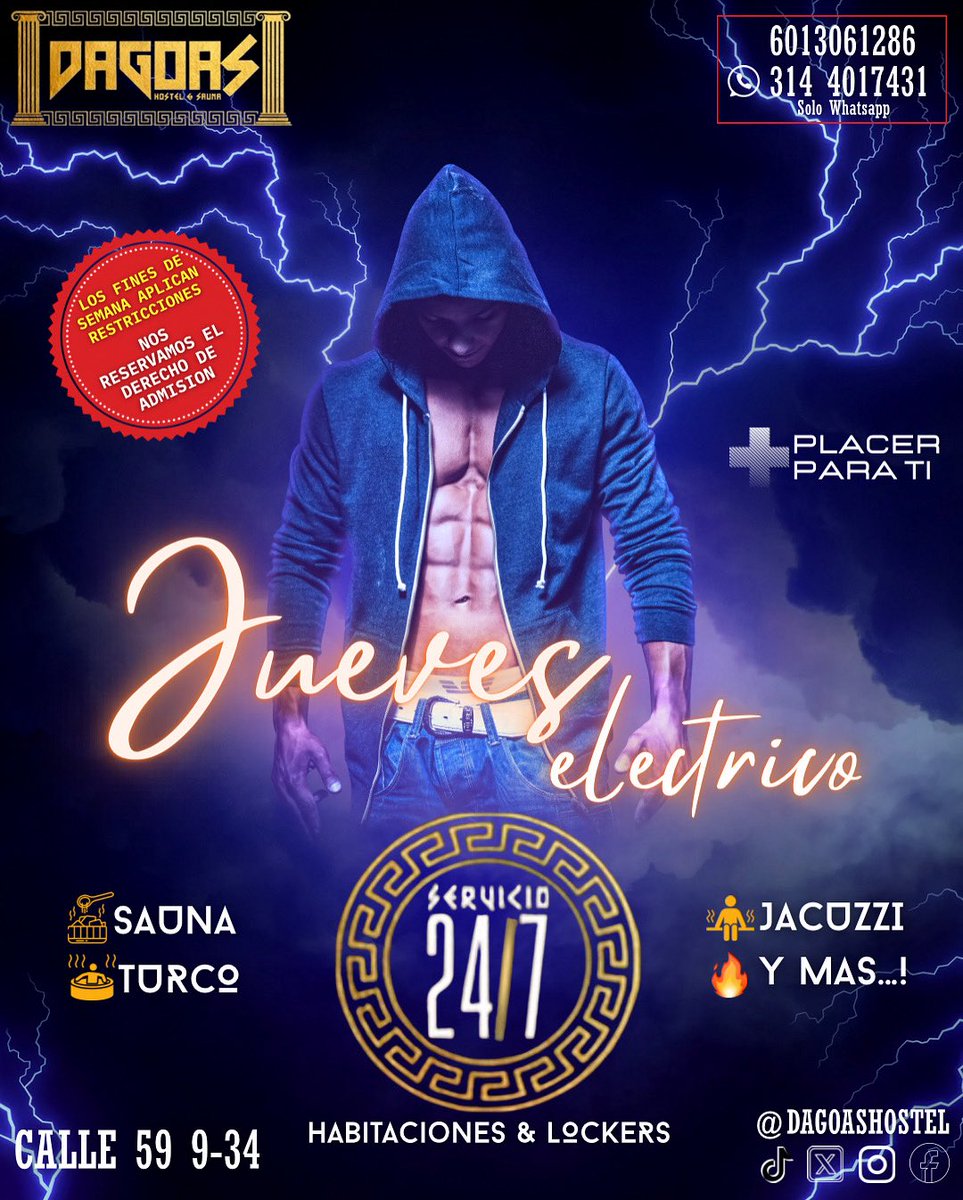 ⚡ JUEVES ELÉCTRICO ⚡
Prepárate para una noche que te sacudirá los sentidos.
Corriente intensa, ambiente 🔥 y mucho, MUCHO placer…

¿Pases de cortesías? ⁣⁣⁣
⁣⁣⁣⁣
✅DEBES SEGUIRNOS  y dar 💙+ 🔁 (retweet) a este tweet y TODOS nuestros posts