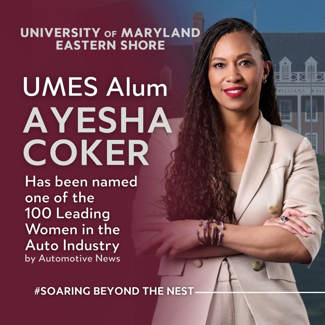 UMES alumna Ayesha Coker has been named one of Automotive News’ 100 Leading Women in the North American Auto Industry! Her bold leadership, innovative vision,make her a true representation of what it means to Soar Beyond the Nest. 🦅 ✨

Congratulations, Ayesha!