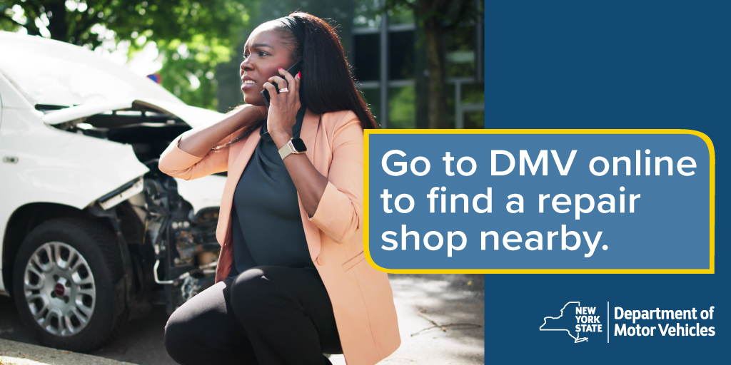 Unsure who to call when your car just collided with another vehicle, go to DMV.ny.gov and lookup a nearby DMV regulated business for repairs, body work, inspections or car parts. Check here: process.dmv.ny.gov/FacilityLookup/

#NYSDMV #AAA