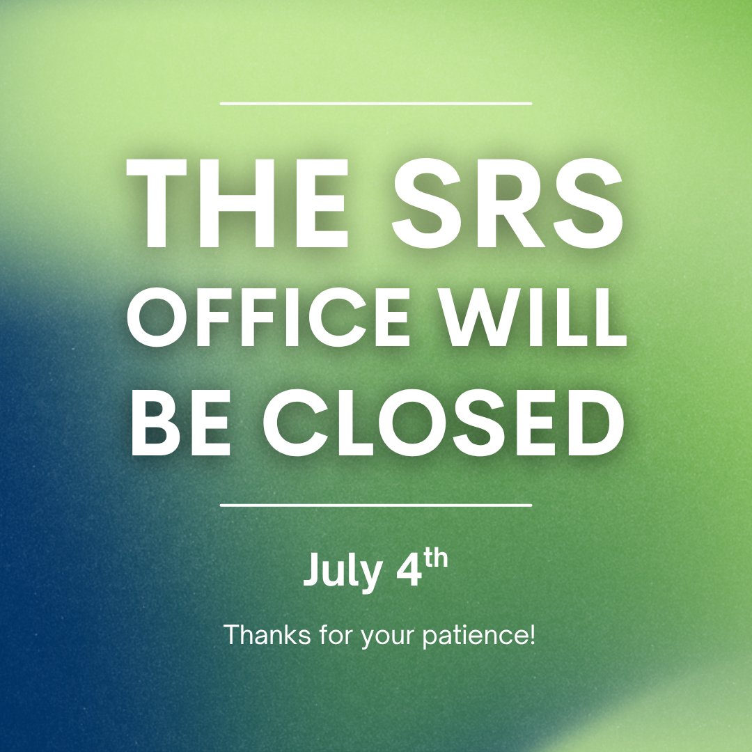 SRS_org's tweet image. Please note that the SRS office is closed on Friday, July 4 in celebration of the US holiday. The staff will return to the office on Monday, July 7.