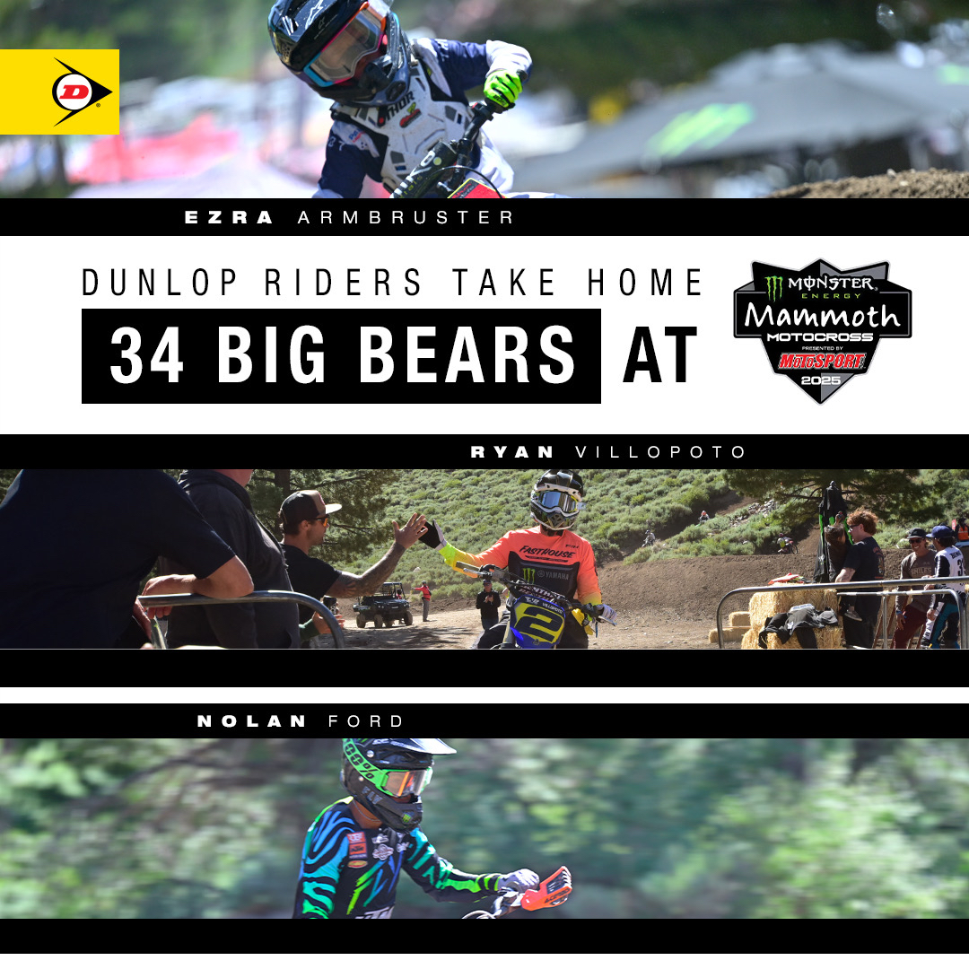 RideDunlop's tweet photo. At the historic @mammothmotocross Dunlop Dominated the mountain taking home an astounding 34 overall championships! 🐻Thank you to all the racers who chose Dunlop tires!

#RideDunlop #RaceDunlop #DunlopFamily #TeamDunlop #MammothMX #MammothMotocross #MX34 https://t.co/EKNL62pkq7