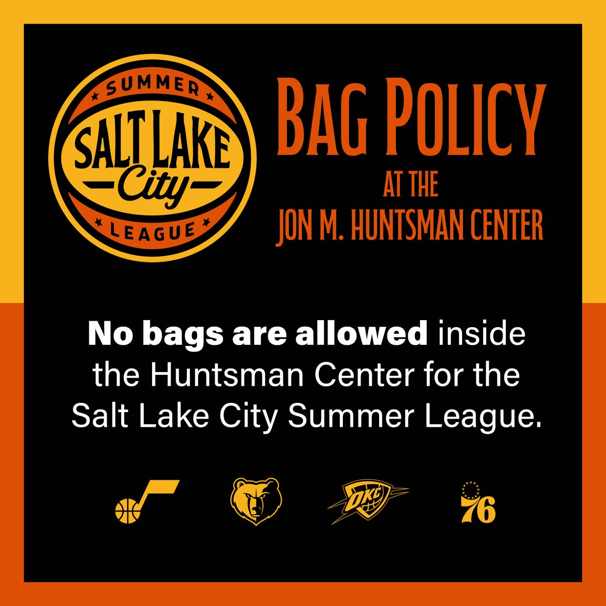 SLC Summer League is right around the corner! Here's our bag policy for the event, please keep it in mind as you prepare to attend the games.