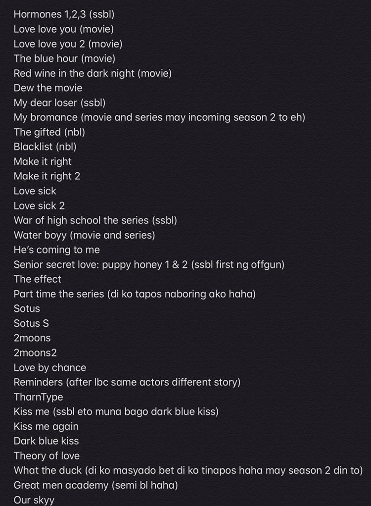 atpolchi's tweet photo. Riggght! Sharing the list of series and movies that I have recommended to a friend way back 2019. I hope it helps somehow? Hahaha (nbl=non bl, ssbl=side story bl) https://t.co/LOUdXmKfni