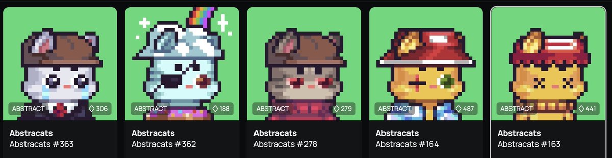 My NEW COLLECTION...

Abstracats 's party !!!!

Let's goooo  CATS !!!! euh, GUYS !!! ^^

With <a href="/abstracatsNFT/">Abstracats</a> and <a href="/AbstractChain/">Abstract</a> !!!

💚💚💚