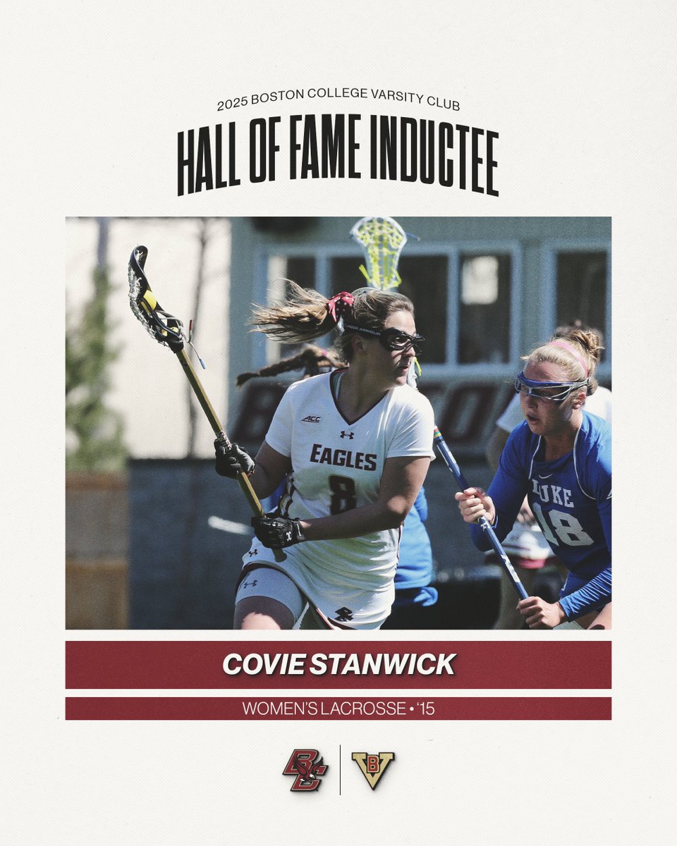BCwlax's tweet image. Congratulations to the dynamic duo of Mikaela Rix '15 and Covie Stanwick '15 on being members of the 2025 Boston College Varsity Club Hall of Fame Induction Class 👏👏👏👏
📰 bit.ly/2025BCHOF