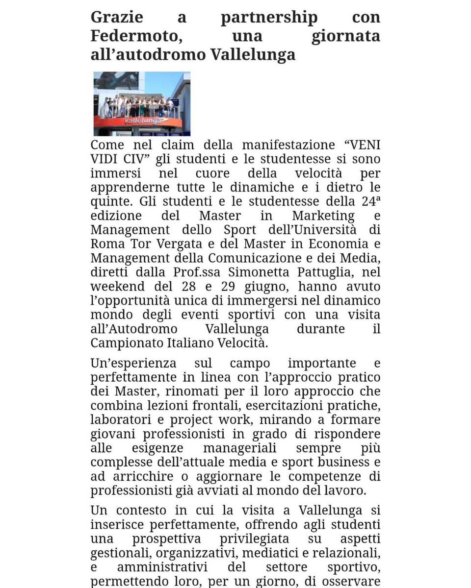 Comunica_Media's tweet image. 📣 #Tusciatimes  parla di noi!
📰 L’articolo racconta l’esperienza vissuta dagli studenti a @Vallelunga , grazie alla collaborazione con @federmoto . 🏁
📲 Per leggere l'articolo intero clicca sul link: shorturl.at/cBIUb
#TorVergata  #Vallelunga #CIV #Federmoto