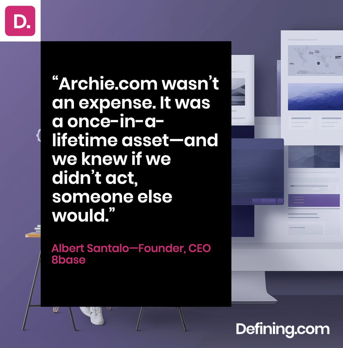 Congratulations to <a href="/AlbertSantalo/">Albert Santalo</a> and the entire team at <a href="/8base/">8base</a> for their acquisition of the premium domain Archie.com!