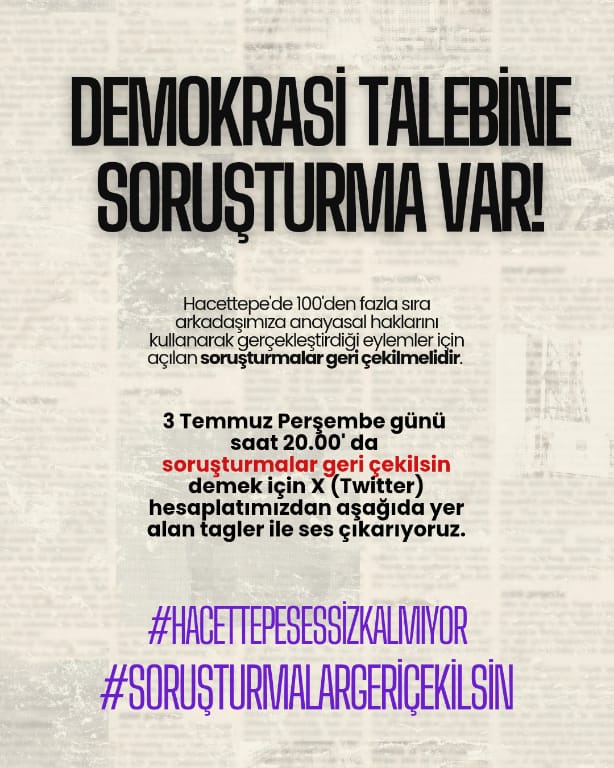 #hacettepesessizkalmıyor
#soruşturmalargeriçekilsin