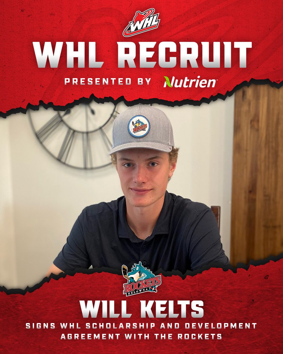 Western Hockey League (@thewhl) on Twitter photo The <a href="/Kelowna_Rockets/">Kelowna Rockets</a> have announced they've signed 15-year-old defenceman Will Kelts to a WHL Scholarship and Development Agreement.
Kelts, a product of Consort, Alta., was the 20th-overall selection in the 2025 WHL Prospects Draft!
📝 | tinyurl.com/44s9sanp The <a href="/Kelowna_Rockets/">Kelowna Rockets</a> have announced they've signed 15-year-old defenceman Will Kelts to a WHL Scholarship and Development Agreement.
Kelts, a product of Consort, Alta., was the 20th-overall selection in the 2025 WHL Prospects Draft!
📝 | tinyurl.com/44s9sanp