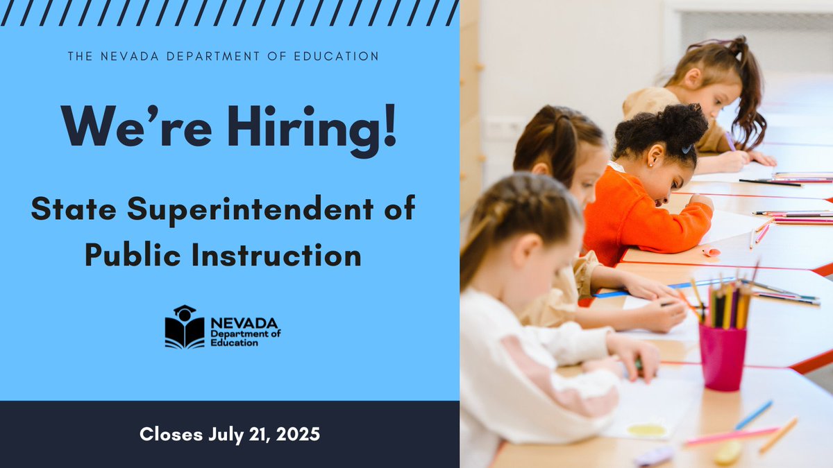 Nevada Department of Education (@nvstateed) on Twitter photo 📣 We're hiring! The Nevada Department of Education is seeking a Superintendent of Public Instruction to lead and shape the future of education in our state. Applications are accepted until July 21. More information: hr.nv.gov/Sections/Recru… 📣 We're hiring! The Nevada Department of Education is seeking a Superintendent of Public Instruction to lead and shape the future of education in our state. Applications are accepted until July 21. More information: hr.nv.gov/Sections/Recru…