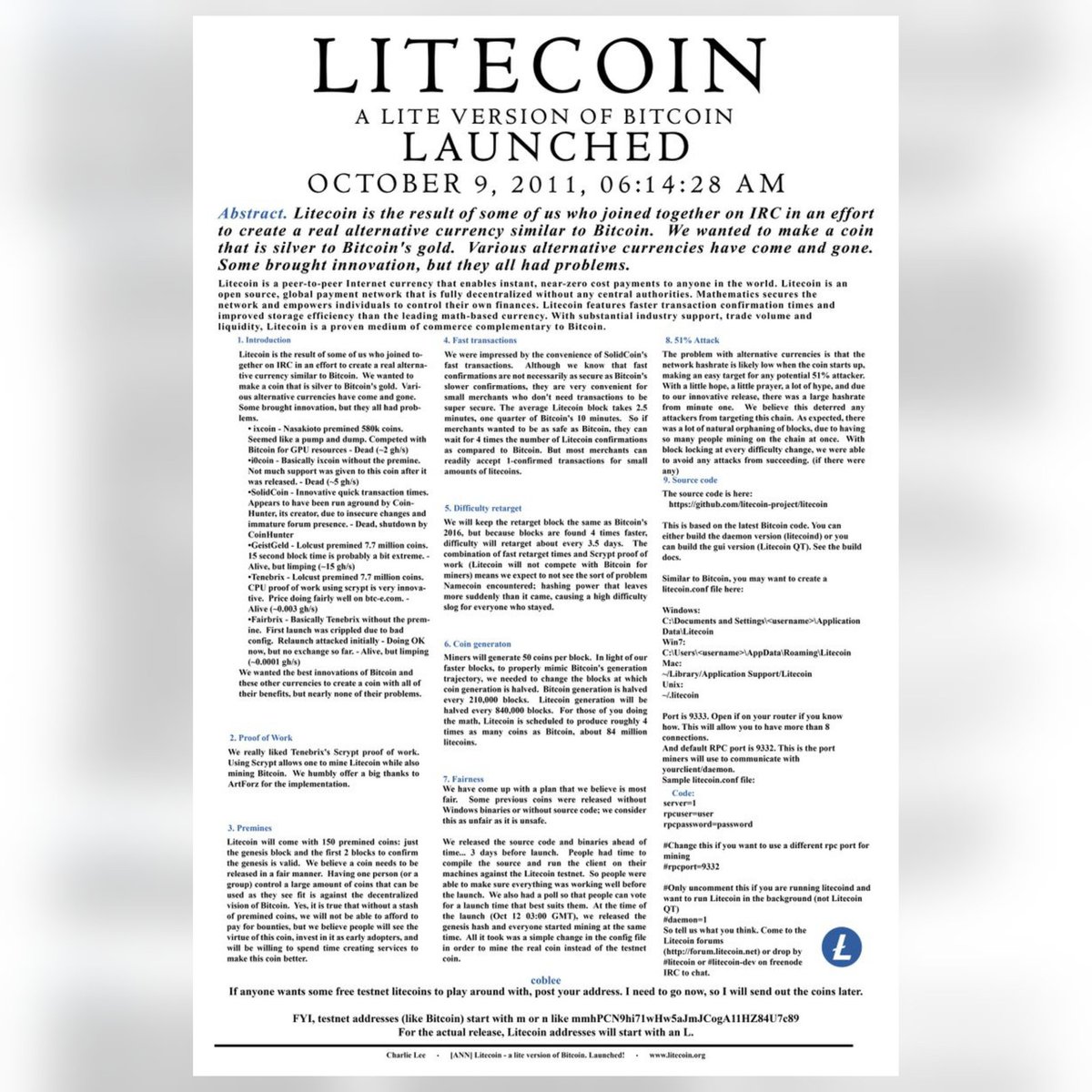 The most important whitepaper of them all $LTC