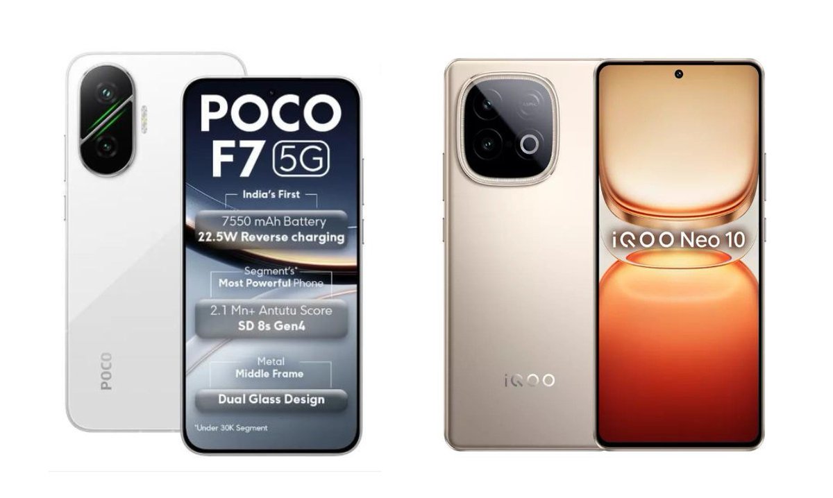 TechStarUpdates's tweet image. POCO F7 🆚 iQOO Neo 10
Metal Glass 🆚 plastic body
IP69 🆚 IP65
Bluetooth 6.0 🆚 5.4
4+6 updt 🆚 3+4 updt
7550 mAh 🔋 🆚 7000 mAh
G1 and P2 chip 🆚 Q1 chip
pOLED 🆚 OLED
HyperOS 🆚 FuntouchOS
₹31,999 🆚 ₹35,999
120hz 🆚 144hz
90W 🆚 120W charging
20MP 🆚 32MP front camera
