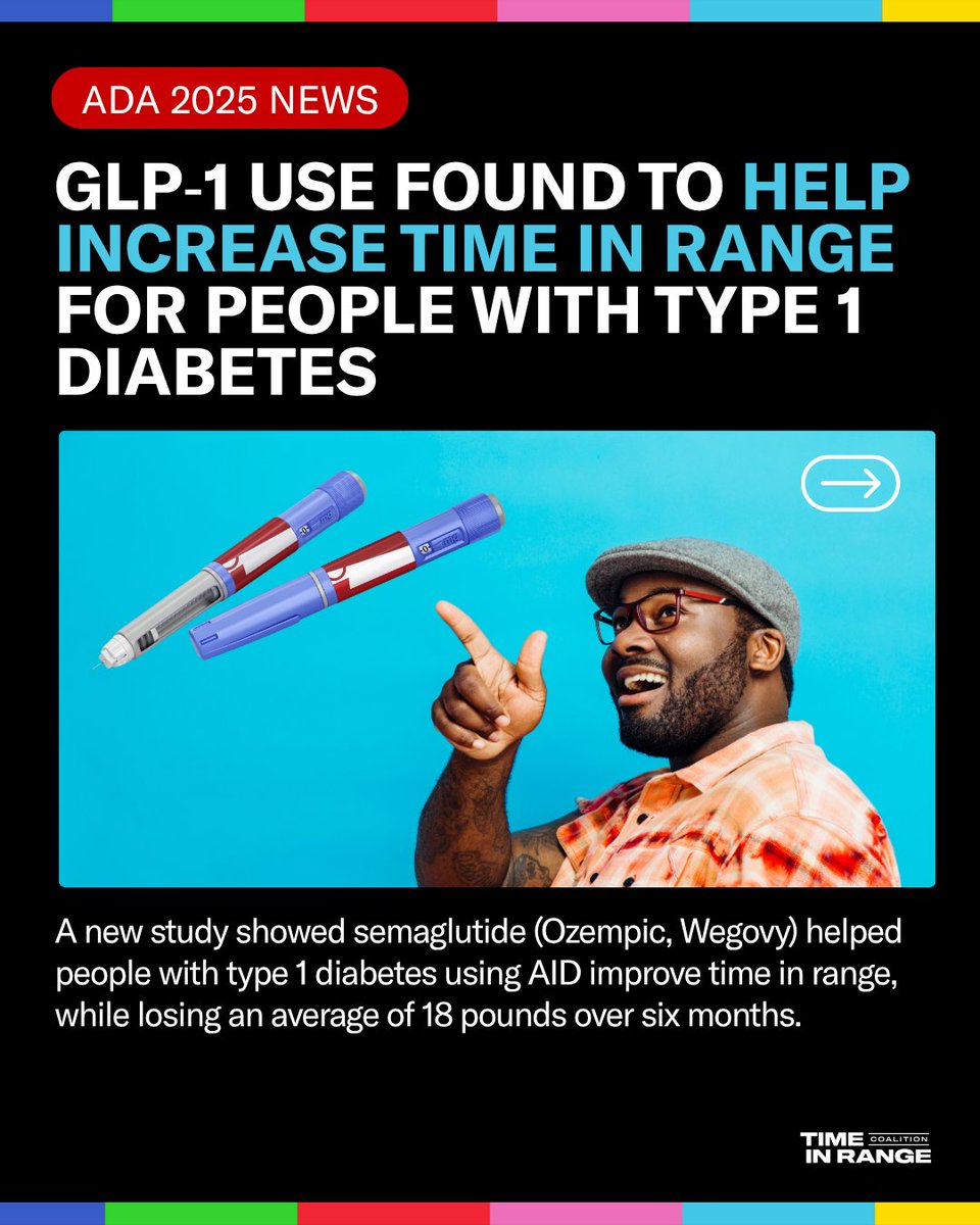 In a new study presented at #ADASciSessions, Dr. Viral Shah and his team found that using GLP-1s and AID in people with type 1 diabetes can increase time in range!

Read more at evidence.nejm.org/doi/full/10.10….