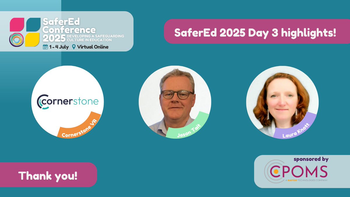 Another brilliant day at SaferEd2025! A big thank you to all our speakers who delivered three fascinating workshops.

How VR can enable practitioners to have an insight into a child’s perspective. Abby Cooke and Shalene Lemmie, Cornerstone VR. All behaviour is communication and