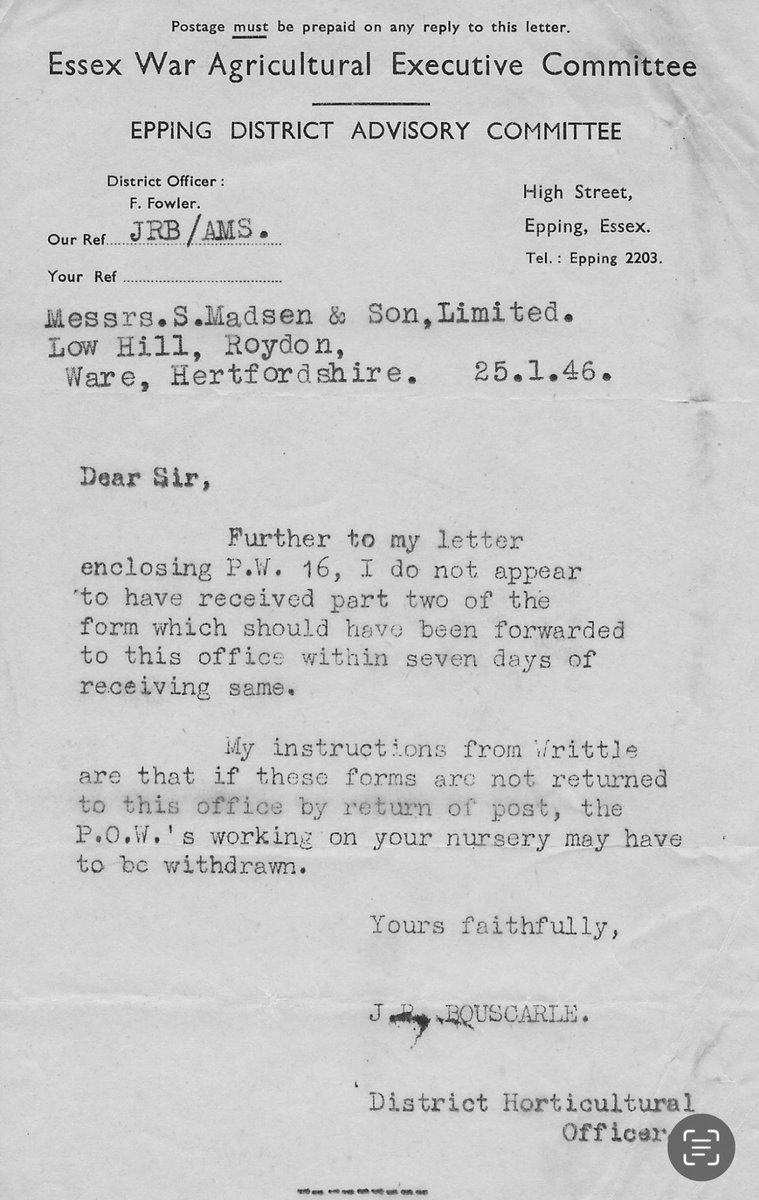 Excellent history of Lea Valley Glasshouse growers during the war.

Growers were ordered to grow Tomatoes by the Ministry of Agriculture 

Nazeing at War - 4 nazeinghistory.org/2025/07/01/naz…