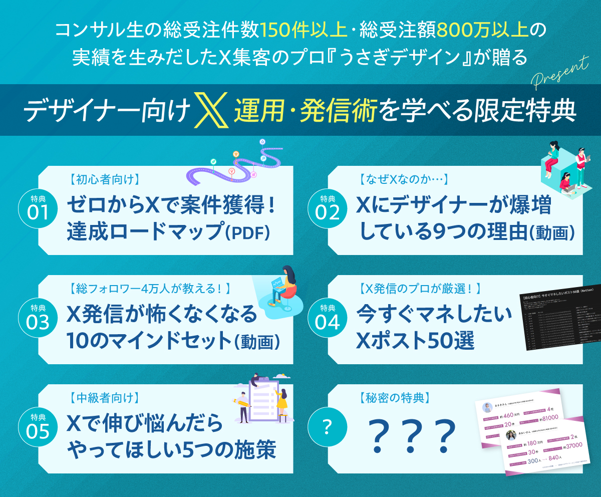 うさぎデザイン (@usagi_design12) on Twitter photo 🎁プレゼント企画🎁
X集客したいデザイナー向けの
特典をどどーんと配布します!!!
すでに実績が出ている
再現性の高いノウハウです。
⚠️受取方法
①<a href="/usagi_design12/">うさぎデザイン|X集客短期集中講座を8月に開講㊙️</a> をフォロー
②このポストをリポスト&いいね
③↓に「おくりもの」とメッセージ
x.gd/v0wuE
▼限定配布特典 🎁プレゼント企画🎁
X集客したいデザイナー向けの
特典をどどーんと配布します!!!
すでに実績が出ている
再現性の高いノウハウです。
⚠️受取方法
①<a href="/usagi_design12/">うさぎデザイン|X集客短期集中講座を8月に開講㊙️</a> をフォロー
②このポストをリポスト&いいね
③↓に「おくりもの」とメッセージ
x.gd/v0wuE
▼限定配布特典