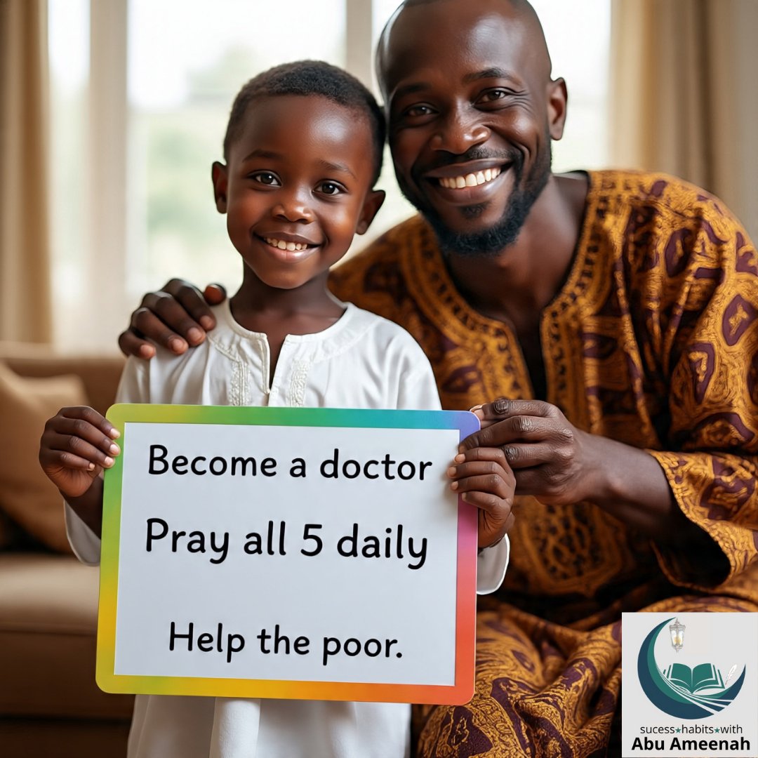 _successhabits's tweet image. 2/6
Today’s parenting advice?
~ “Raise confident kids who chase their dreams.”
Good. But add this:
~ Raise God-conscious kids who know success starts with salah, not just self-belief.
Modern hustle culture won’t teach that. You must.
#MuslimParents #AfricanValues
