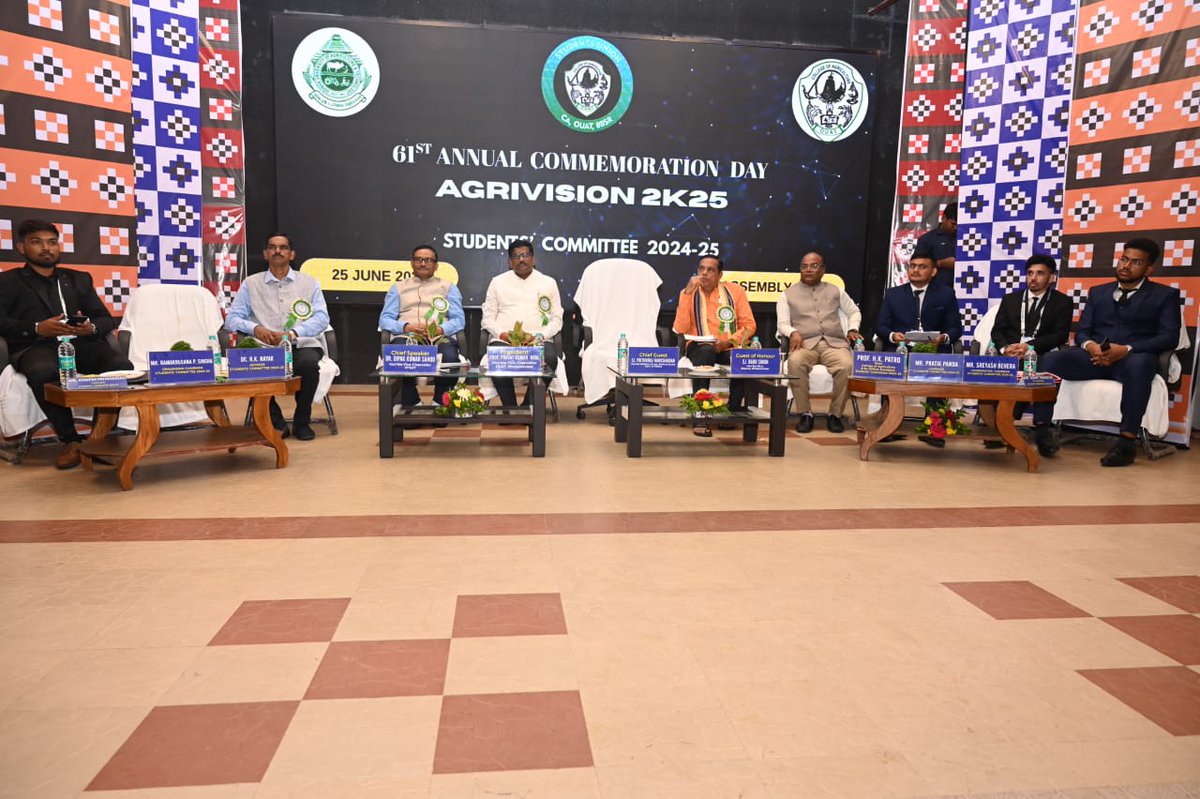 The 61st Commemoration Day of CA, BBSR 'Agri Vision-2025' celebrated on 25.06.2025 under the Chairmanship of Prof. P. K. Roul, Hon'ble Vice Chancellor, OUAT in presence of Prof. D. K. Sahoo, Hon'ble Vice Chancellor, VSSUT, Sambalpur &amp; Sj. Babu Singh, MLA, Ekamra, Bhubaneswar.