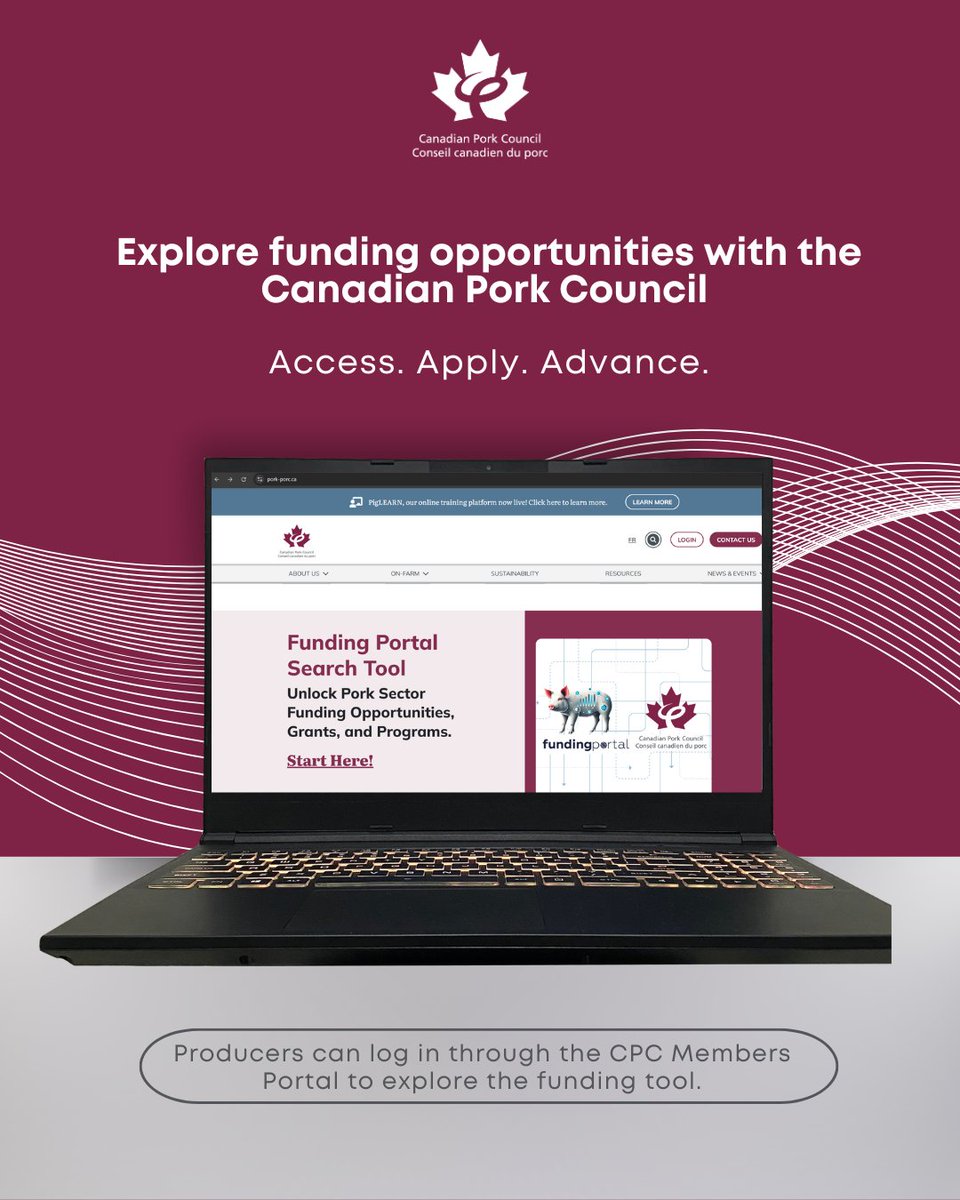 The CPC Funding Portal is a centralized tool that helps producers identify federal, provincial, and municipal financial programs across Canada.

Find support for on-farm initiatives, sustainability, traceability, and more.

🔗 cpc-ccp.com

#CanadianPork #CdnAg