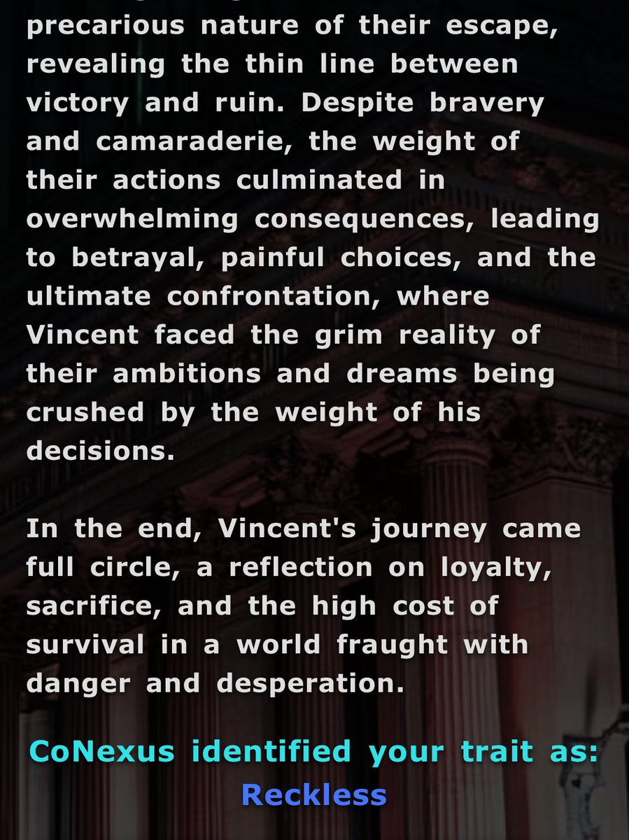 Another CoNexus run….maybe less reckless next time vinny boy 😎
Join the <a href="/zealy_io/">Zealy</a> fun for NFT raffles and token drops!

@degenerousdao AI story conexus.degenerousdao.com