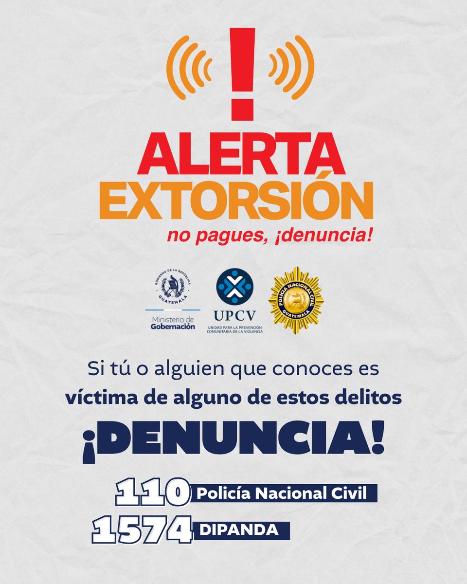 🚨 La extorsión, el chantaje y la estafa no son lo mismo. Conoce la diferencia para poder prevenir estos delitos.
La prevención comienza con el conocimiento. ¡Denuncia! 
#MinisterioDeGobernación #LaSeguridadEsHoy #ElPuebloDignoEsPrimero #UPCV #YoSoyPrevención