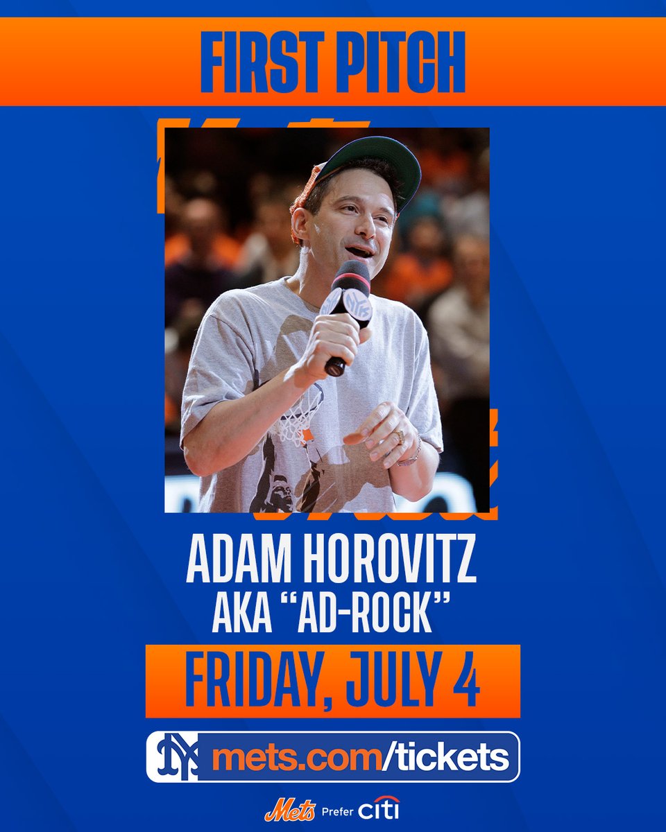 Mets's tweet photo. Come to @CitiField tomorrow to see Beastie Boys legend Ad-Rock throw out the first pitch!

🎟️👉 https://t.co/hkwxnLboJR https://t.co/CEQ3jhvo6C
